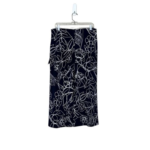 Joseph Ribkoff navy blue white floral wide legs belted crop pants size 14 - Picture 2 of 13